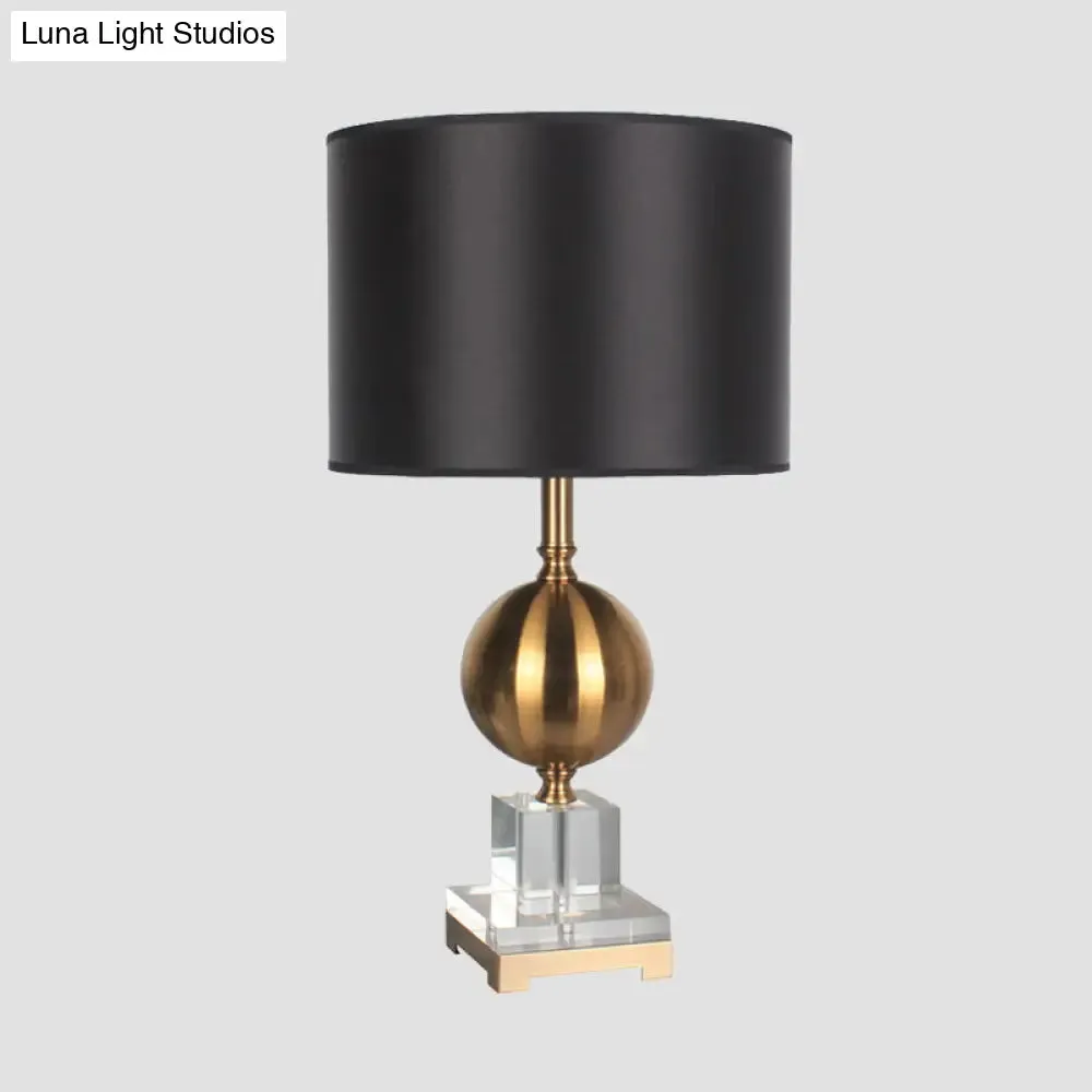 Modernist Gold Cylinder Table Lamp for Dining Room - Fabric Shade for Reading
